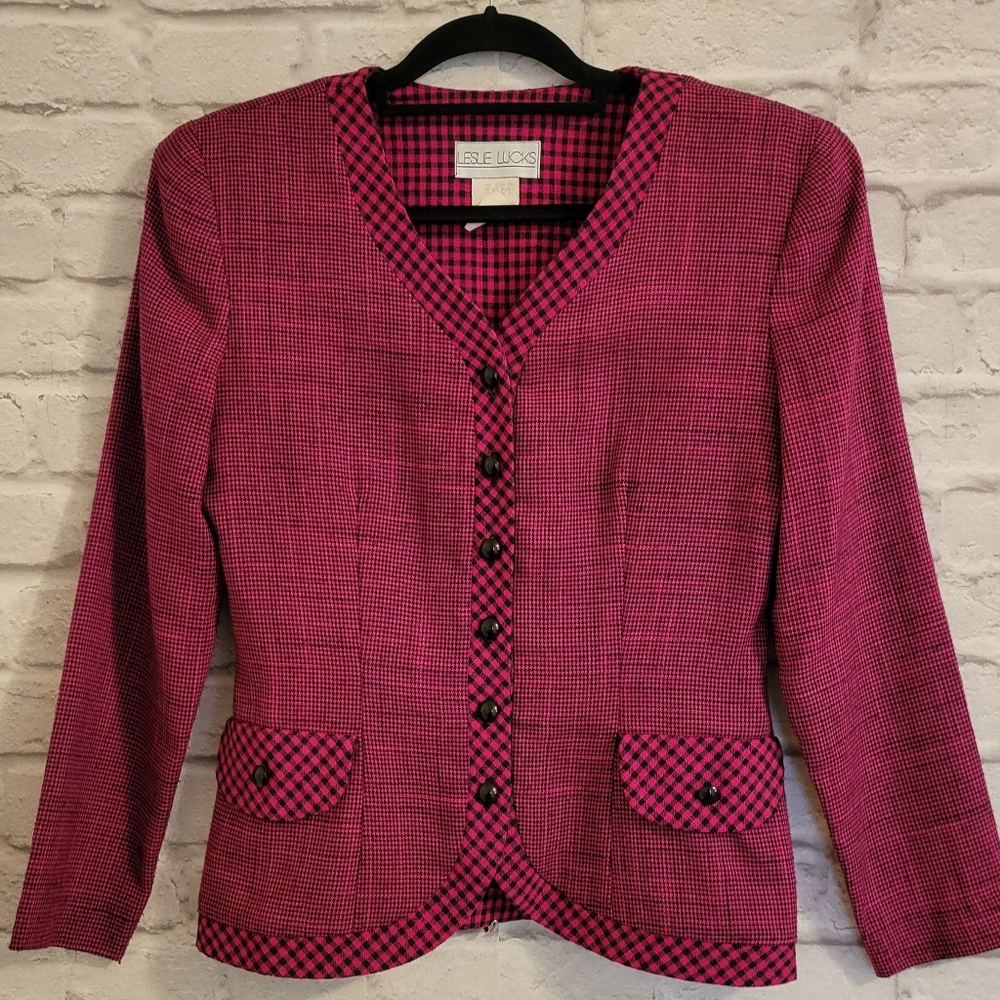 Leslie Lucks Pink and Black Retro blazer size 4